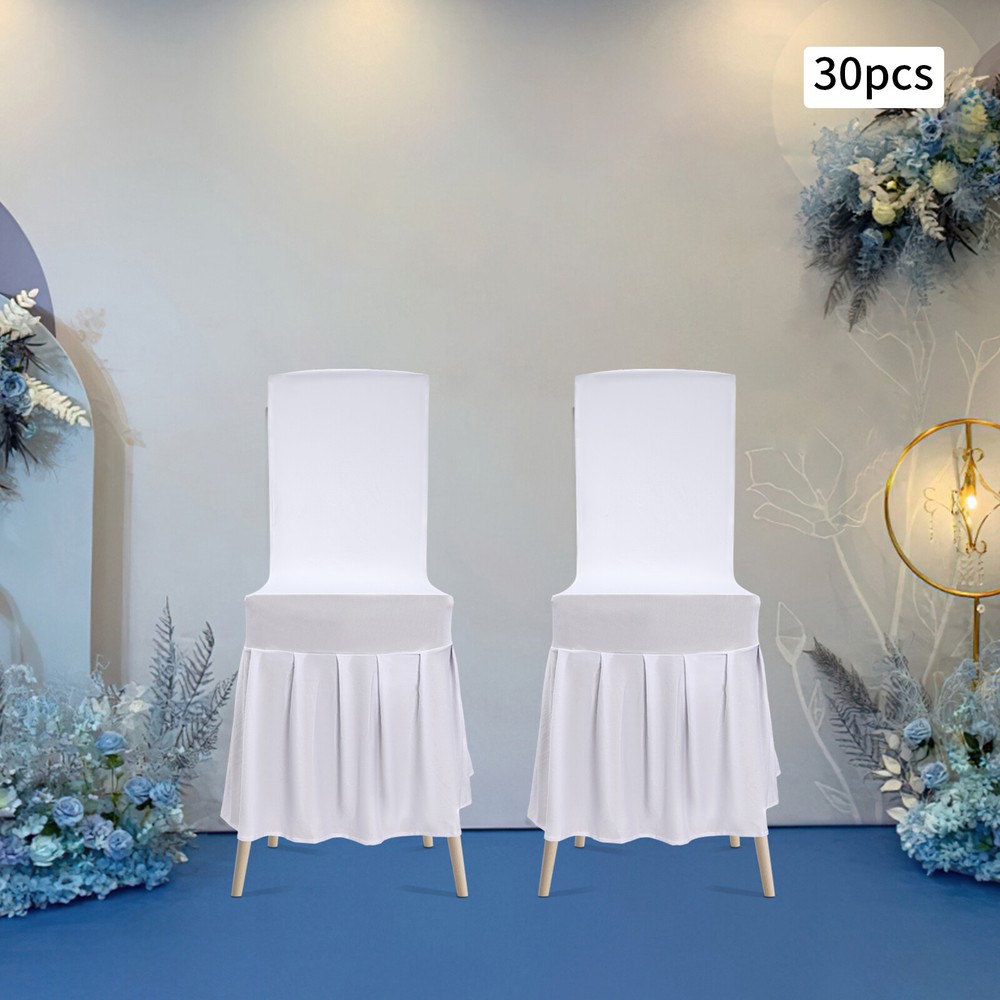 30 Pieces Chair Slipcovers with Skirt, White Wedding Stretch Chair Cover