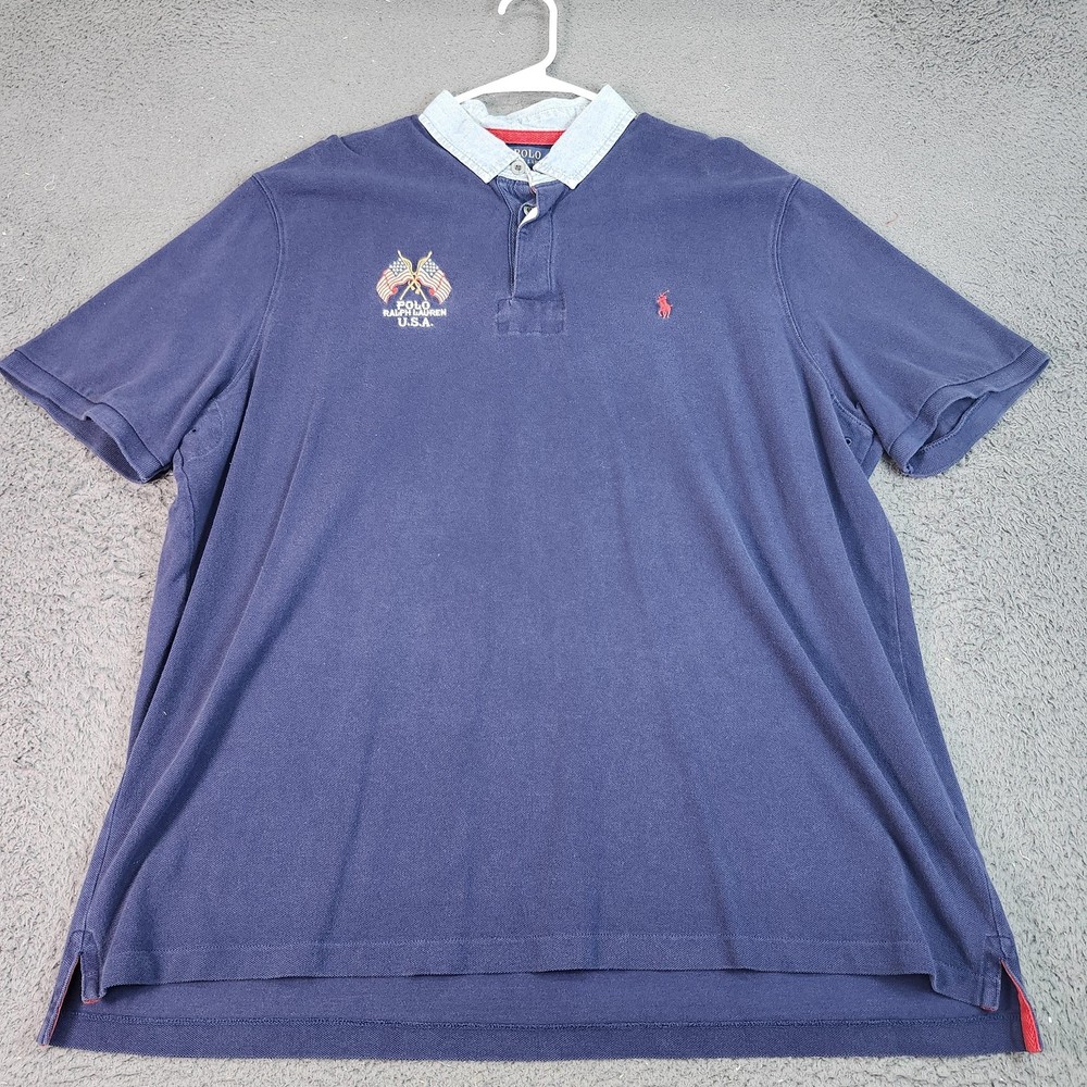Polo Ralph Lauren Polo Shirt Mens 2XL Blue USA Flag Pony Collar Casual Patriotic