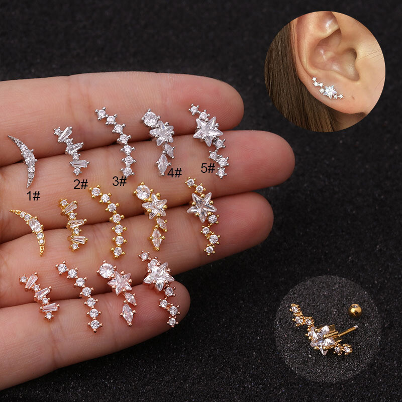 Elegant Star Cartilage Stud Piercing Jewelry for Earrings