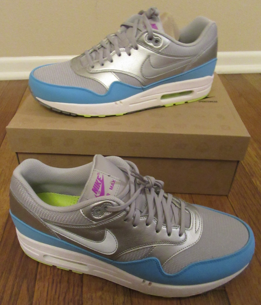 Nike Air Max 1 FB Size 11.5 Metallic Silver Current Blue 579920 004 New NIB 2013