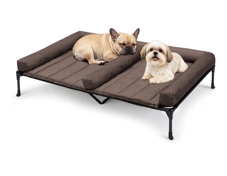 Veehoo Cooling Raised Dog Beds + Waterproof Double Dog Bed Cushion 49x33 Brown
