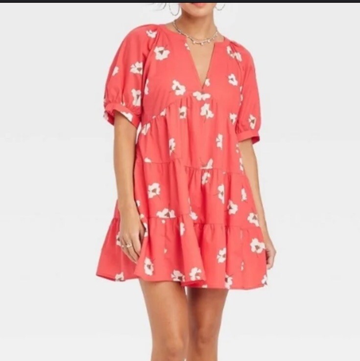 Universal Thread Floral Mini Dress Womens XS Floral Puff  Sleeve Tiered V