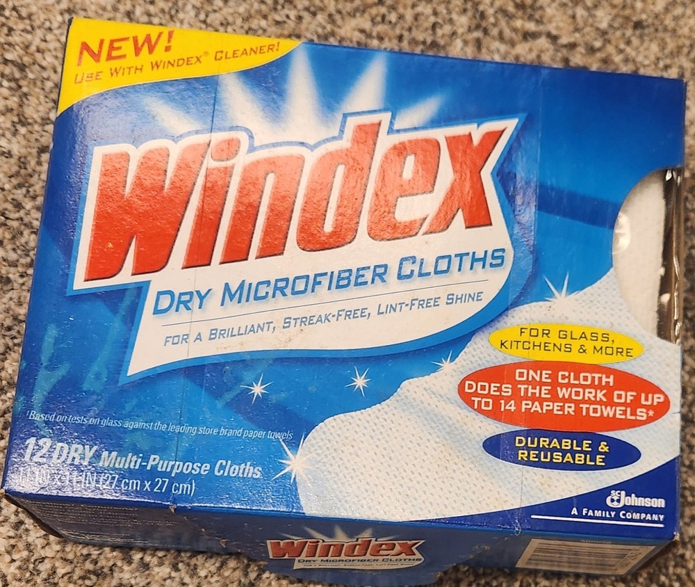 Windex Dry Microfiber Cloths 12 Pack 11x11 Disposable Cleaning Cloths Discontinued New