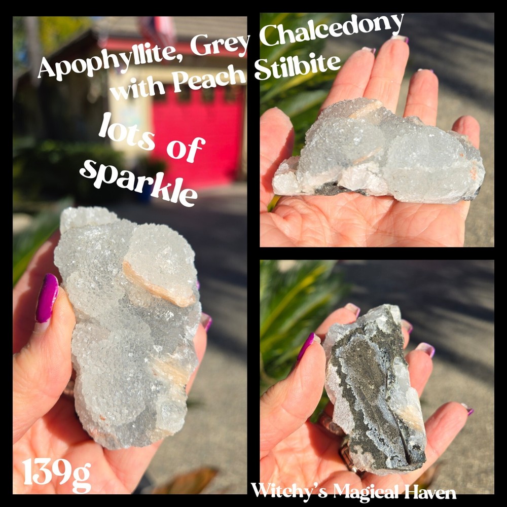 Apophyllite Gray Chalcedony Peach Stilbite Zeolite Serenity Crystal, 139g