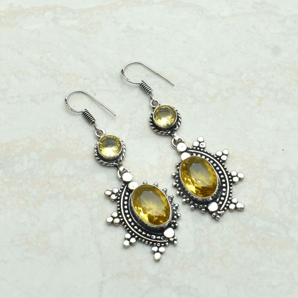 Citrine Gemstone Handmade Drop Dangle Earrings Perfect Gift For Her 2.08