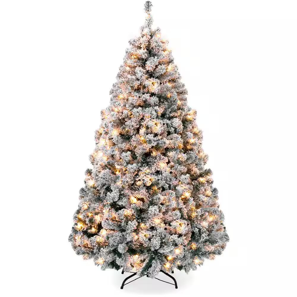 7.5ft Pre-Lit Flocked Artificial Christmas Tree with 550 Warm White Lights