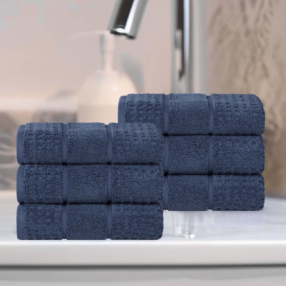 Soft Plush Cotton Hand Towel Set with Waffle Border - Zero Twist Absorbent
