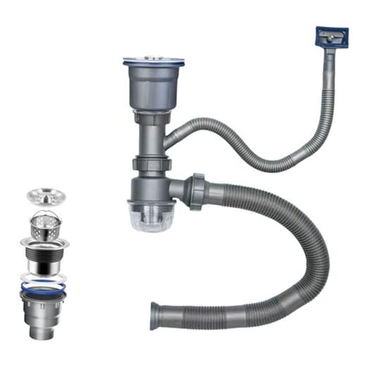 Space-saving gray flexible single sink drainage kit for compact kitchens  