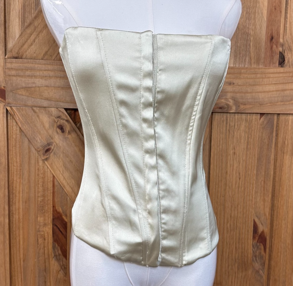 ZARA Strapless Satin Corset Top XL Gold Beige Bustier Structured Tube Top