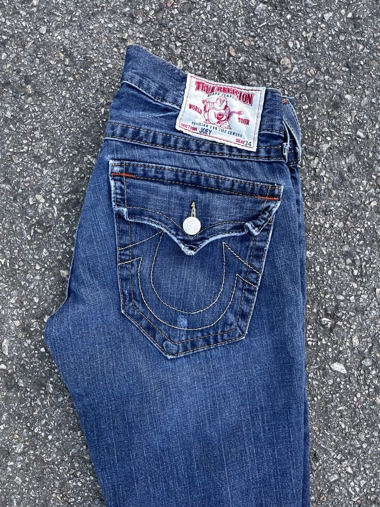 True Religion Joey Womens Vintage Boot Cut Jeans 31 Zip Fly Distressed Denim
