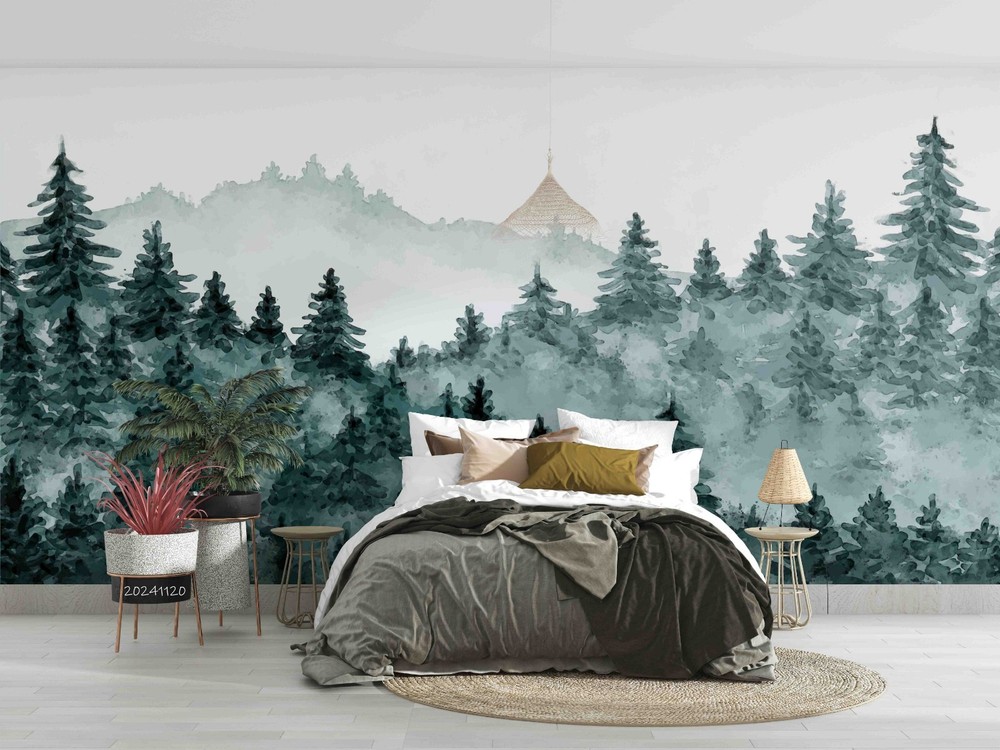 3D Mountains Forest Watercolor Wall Murals Wallpaper Murals Wall Sticker