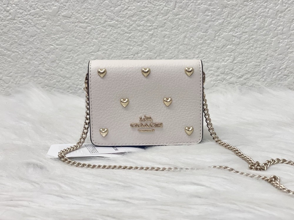 NWT Coach Mini Ivory Wallet On A Chain With Goldtone Heart Rivets CDE97