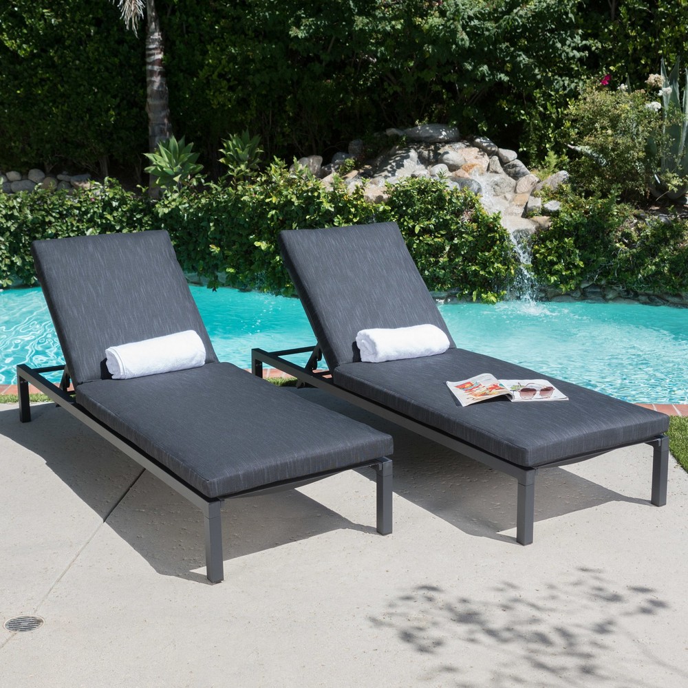 Navan Grey Outdoor Chaise Lounge Set of 2 by Christopher Knight