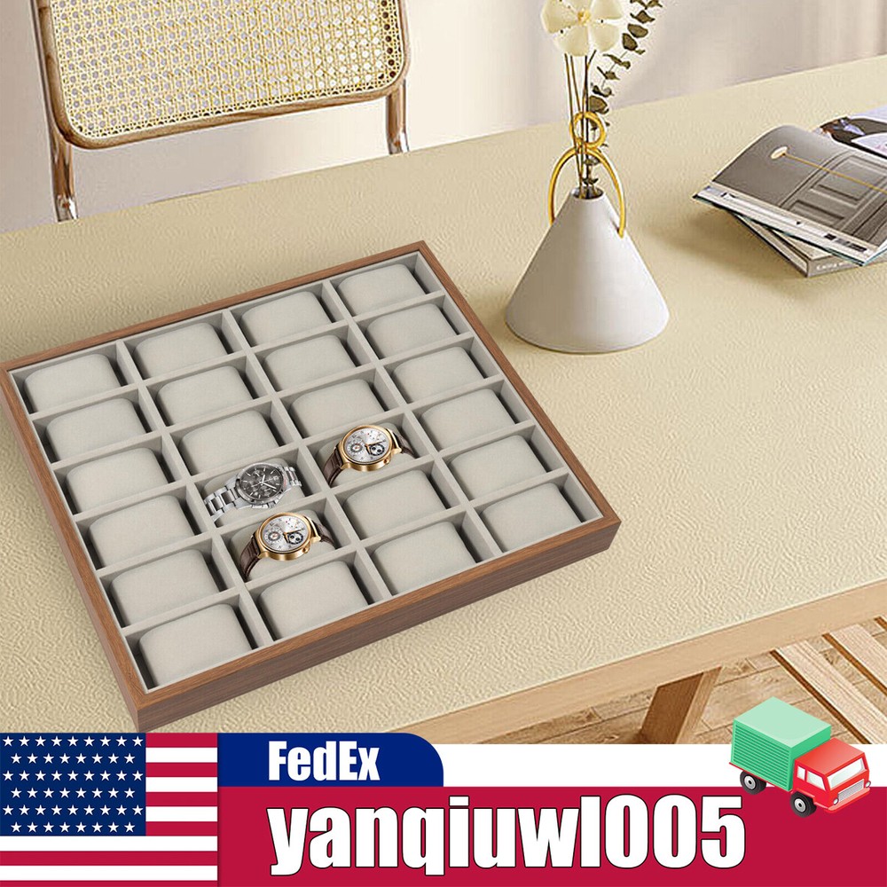 24 Slots Wood Watch Box Jewelry Storage Case Organizer Display Box Holder Tray