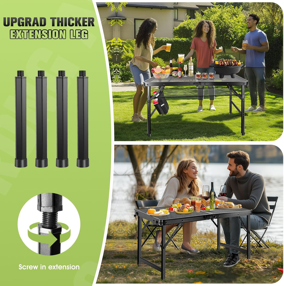 Upgraded Adjustable Height Metal Folding Grill Table for Camping and BBQ