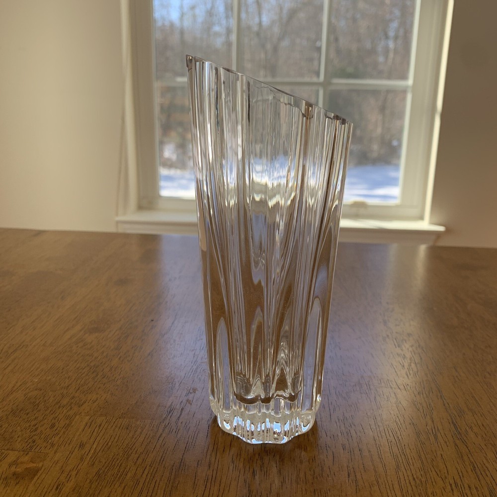Lenox Lead Crystal Waterscape Vase Clear Thick Rim Fluted Angled