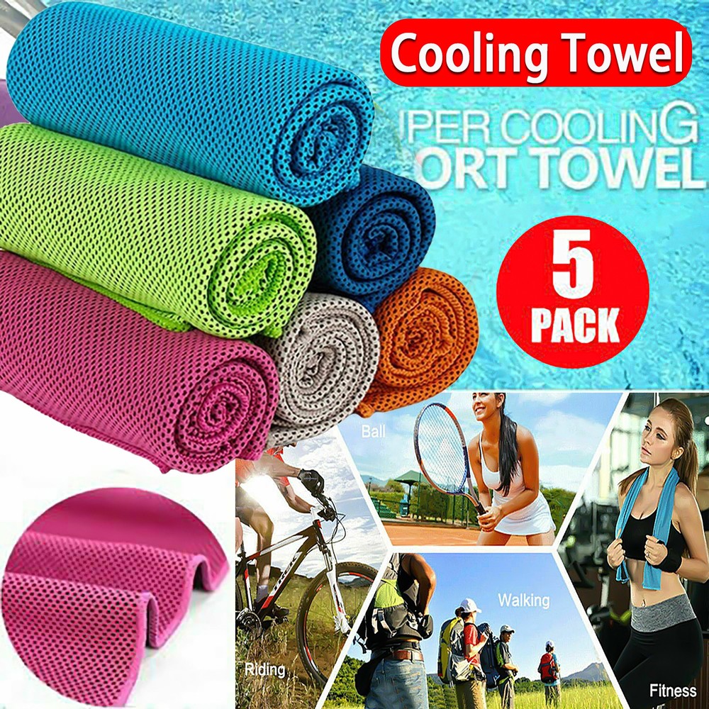 5-Pack Ice Cold Cooling Towels for Sports Gym Running Workout