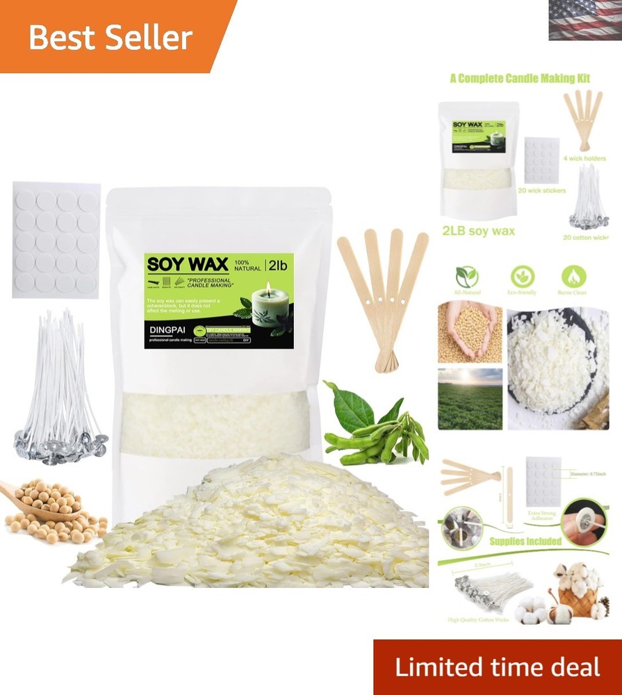 DIY Candle Making Kit - 2lb Natural Soy Wax Flakes with Cotton Wicks & Stickers