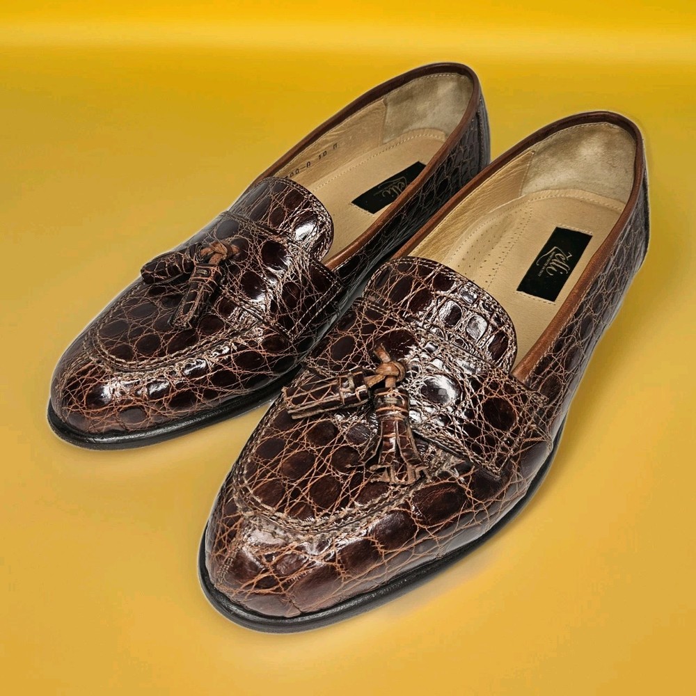 ZELLI Italia Genuine Crocodile Leather Loafers Brown Shoes Mens 10 M Tassel