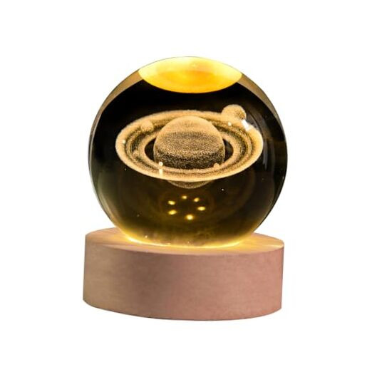3D Saturn Crystal Ball LED Night Light with Space-Themed Stand