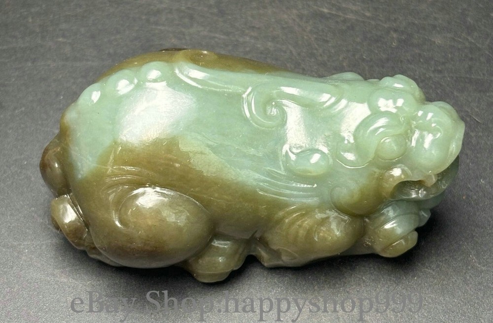 3.3 Inch Hetian Green Jade PiXiu Dragon Beast Statue from Ancient Chinese Dynasty