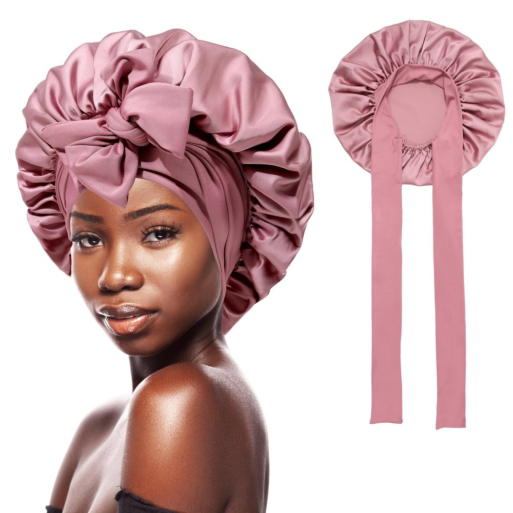 Satin Bonnet for Women Silk Hair Bonnets for Sleeping Large Bonnets with Tie ...