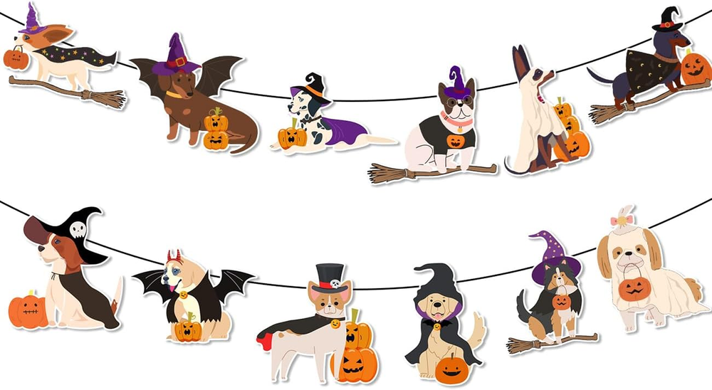 Halloween Party Decorations Halloween Dog Banner - Cute Witch Hat Pumpkin Puppy