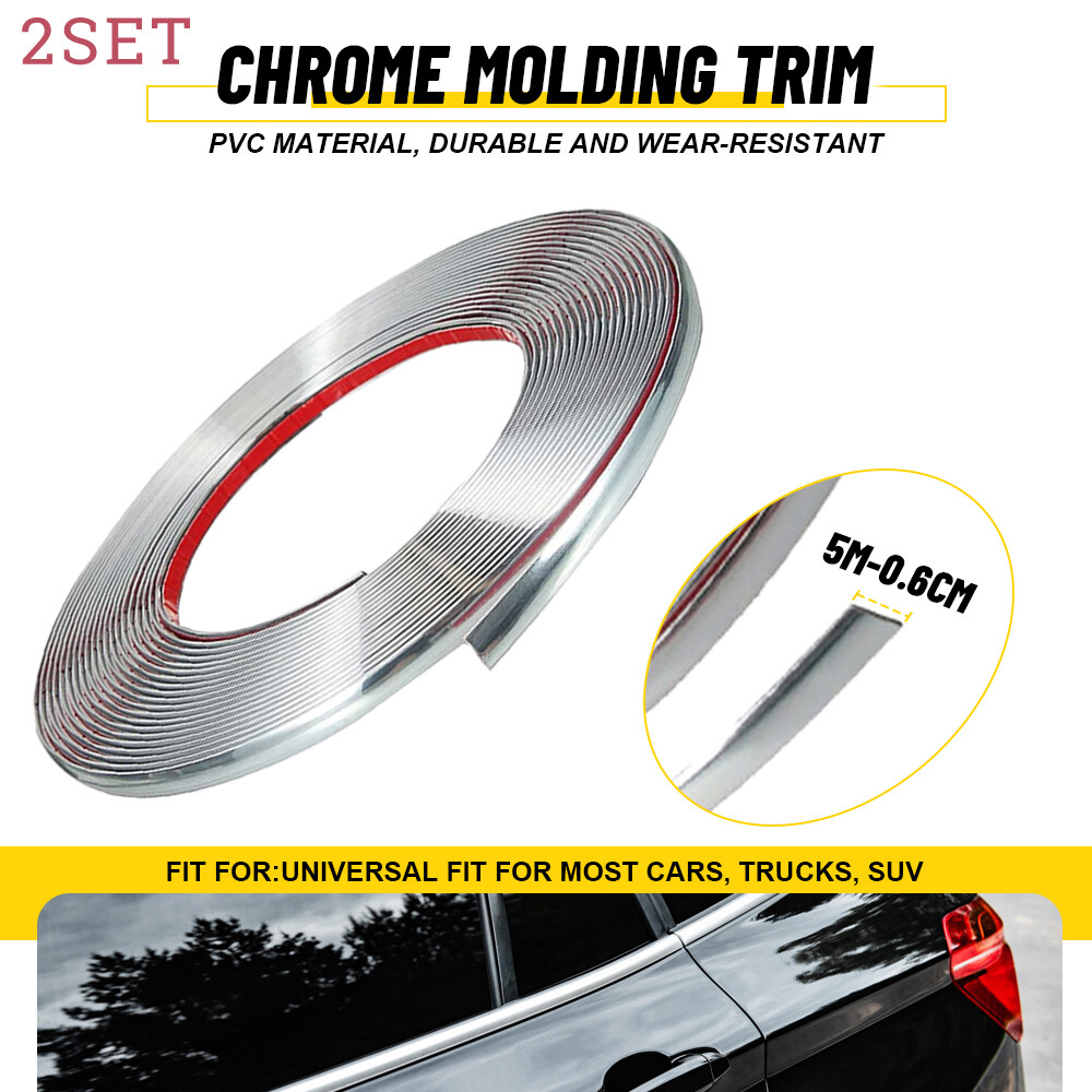 2set 6mm Wide 16.4ft Length Chrome Molding Trim Trunk Body Side Bumper Strip Tap
