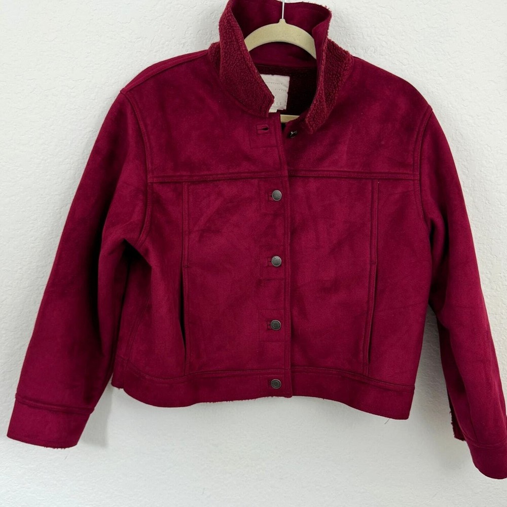 J. Jill Women's Microfiber Fleece Button Front Jacket Red Size M P