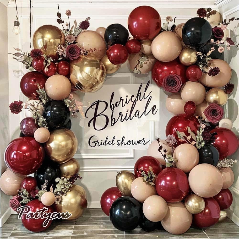 Burgundy Black Balloon Arch Kit Double Stuffed Nude Maroon Metallic Wine Red ...