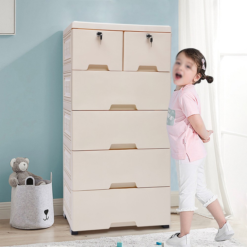6 Drawers Dresser Tall Chest of Drawer Wood Storage Organizer Closet for Bedroom