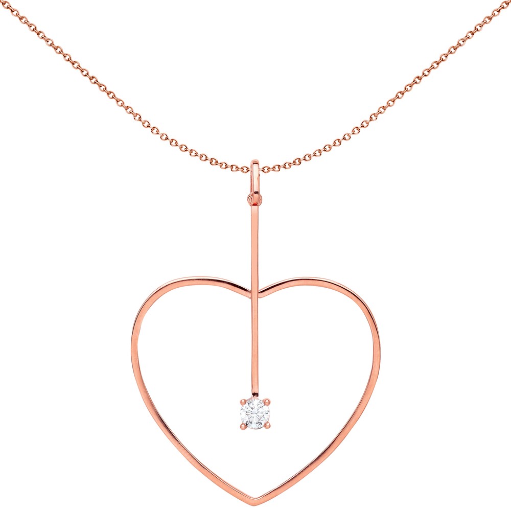 Rose Silver Jewelco London CZ Love Heart Pendant Necklace 18 inch