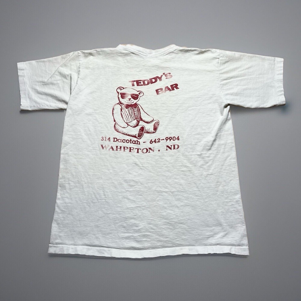 Vintage 80s 90s Teddys Bear Bar North South Dakota Faded Budweiser Shirt Large