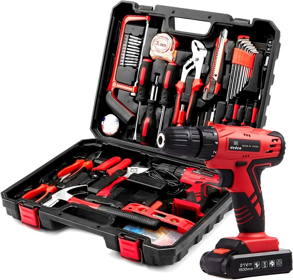 Dedeo Tool Set with Drill, Cordless Hammer Drill Red 21V