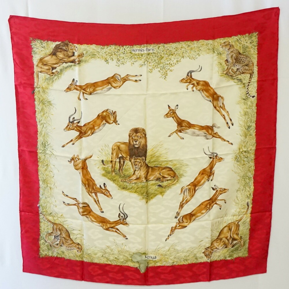 Hermes 90cm Kenya Red Multicolor Silk Scarf Large Square Fashion Accessory