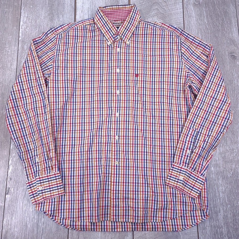 Barbour Mens Button Down Shirt Size Medium Picnic Check Collared Long Sleeve