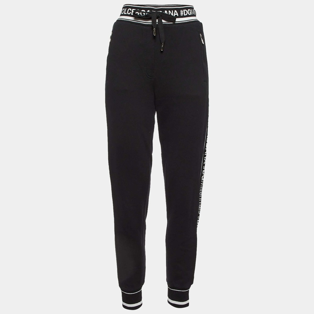 Dolce Gabbana Black Cotton Logo Band Trim Joggers S