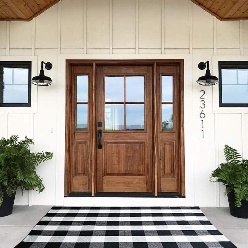 Buffalo Plaid Outdoor Rug, 3'x5' Black and White Check Indoor/Outdoor Area Ru...