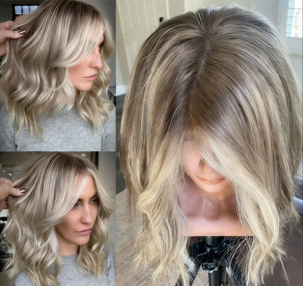 Ombre Ash Brown Blonde Highlight 100% Human Hair Wigs 13x4 Lace Front Wigs