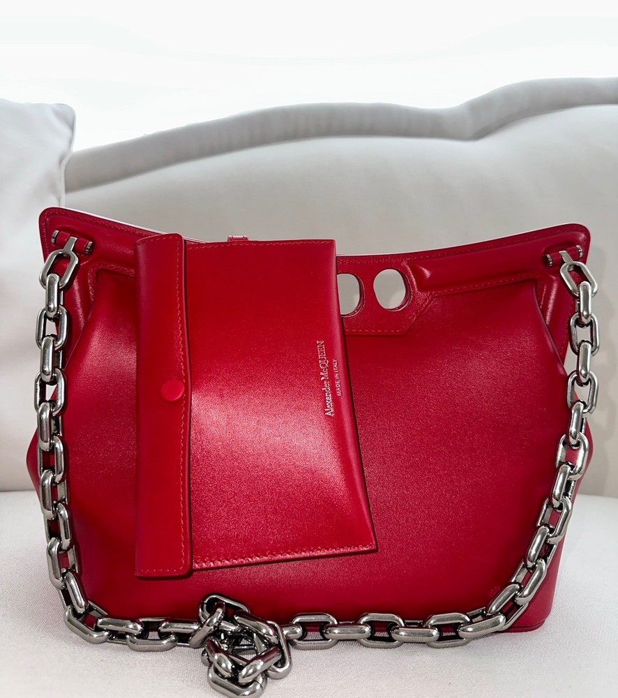 Alexander McQueen Bold Red Shoulder Bag with Silver Chain