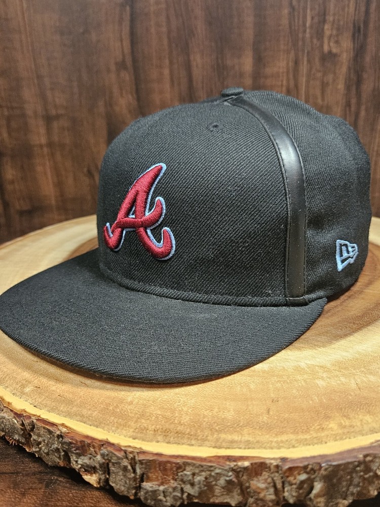 Atlanta Braves New Era 59Fifty Fitted Cap Size 7 3/8 Black MLB Leather Trim