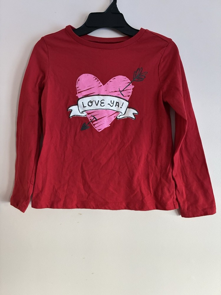 Carter's Kid Girl Glitter Love Ya! Cotton Blend Crewneck Long Sleeve Shirt Red M