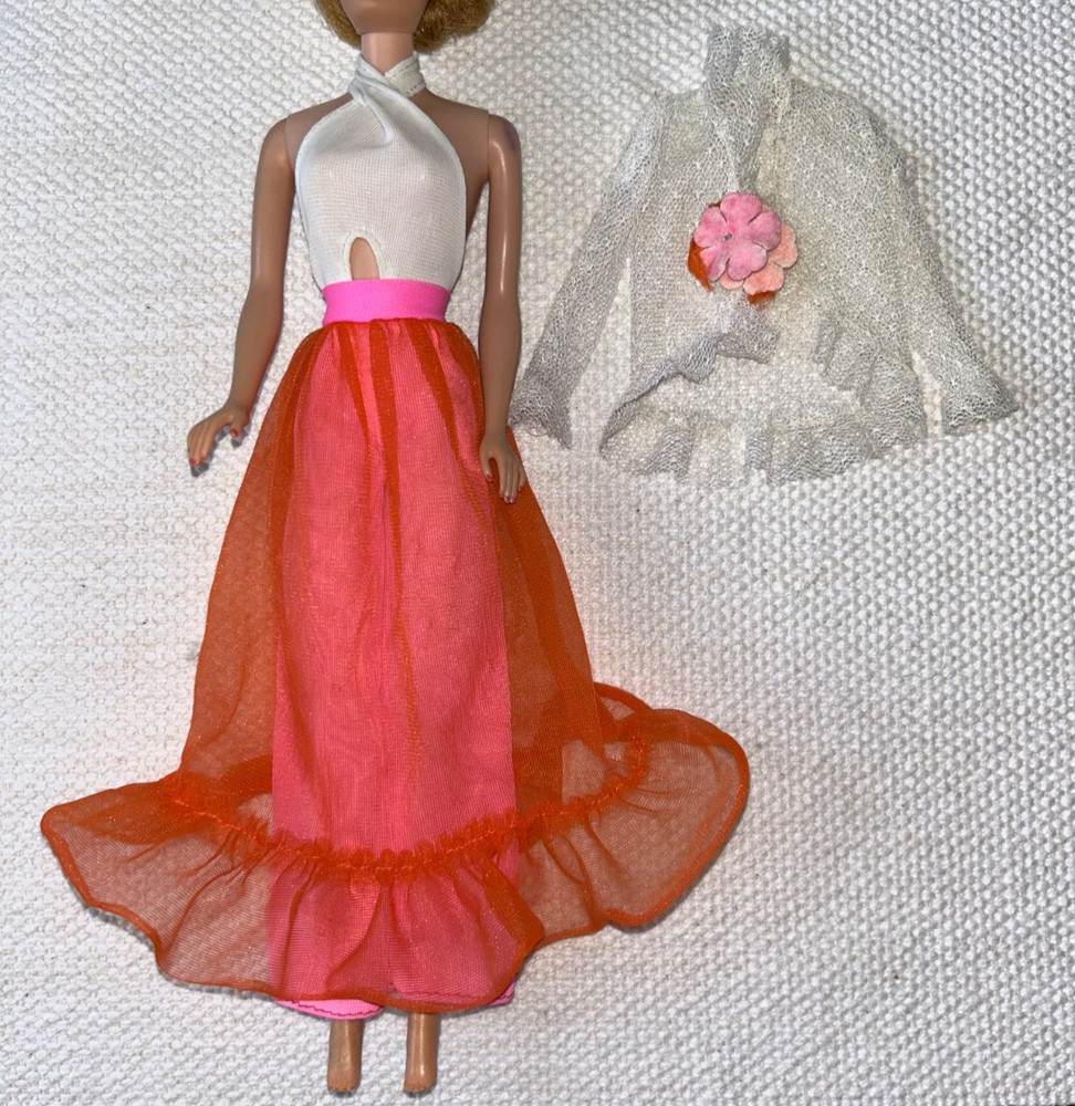 Vintage 1973 Barbie Best Buy 8622 Halter Dress & Jacket~Orange Pink Sheer Pants