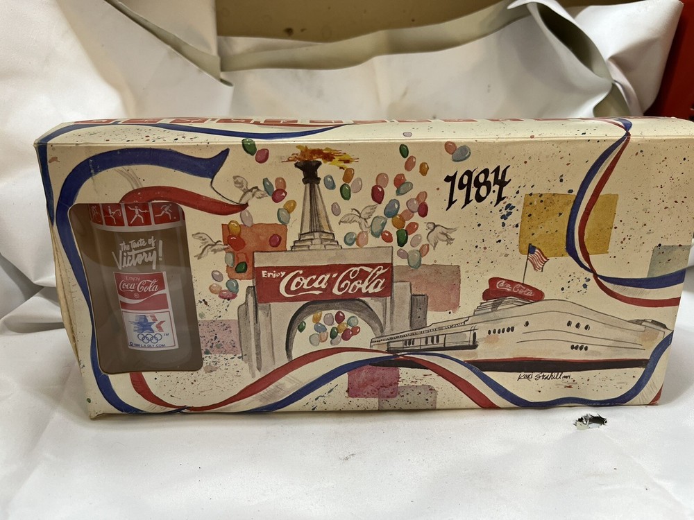 Vintage Coca Cola 4 piece glass set 1984 Los Angeles Olympics