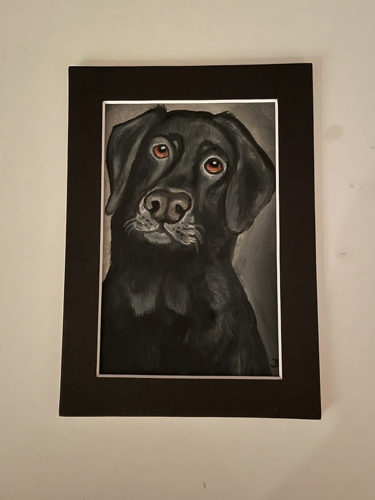 CHRISTMAS SALE!! Original oil painting 5 X 7 Including Black Matting  Black Lab-image