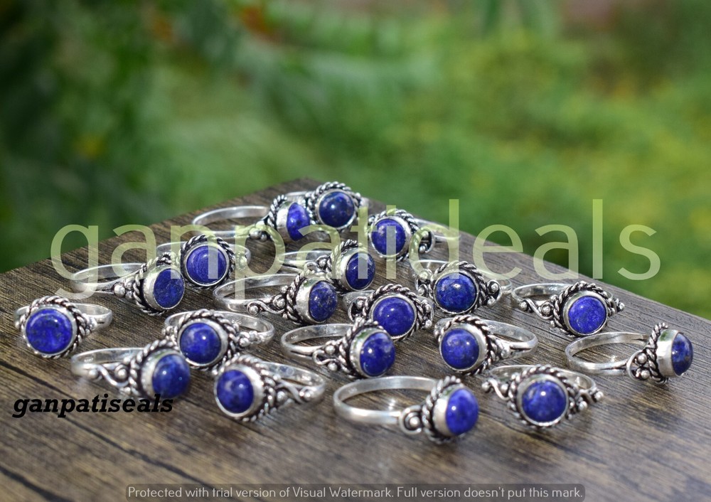 Lapis Lazuli Gemstone Ring 5pc Wholesale Set 925 Silver Plated Christmas Sale-image
