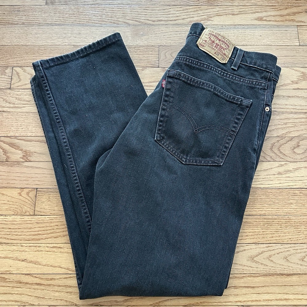 Vtg Levi's 505 Reg Straight Leg Red Tab Black Denim Jeans USA Made Mens 38x32