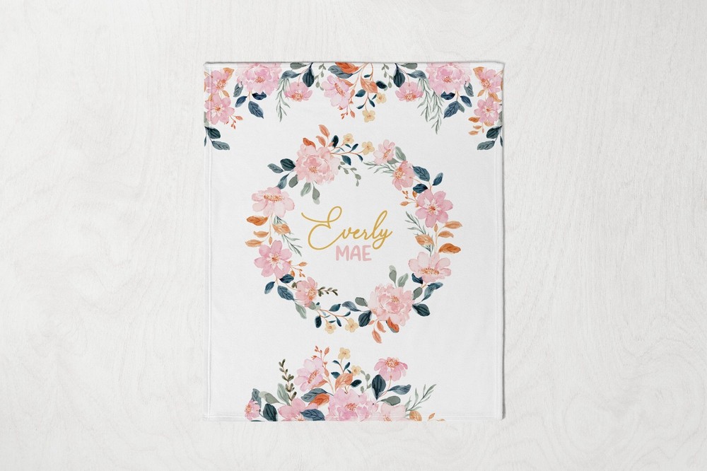 Floral Personalized Baby Girl Blanket, Roses Name Blanket, Minky Newborn Blanket