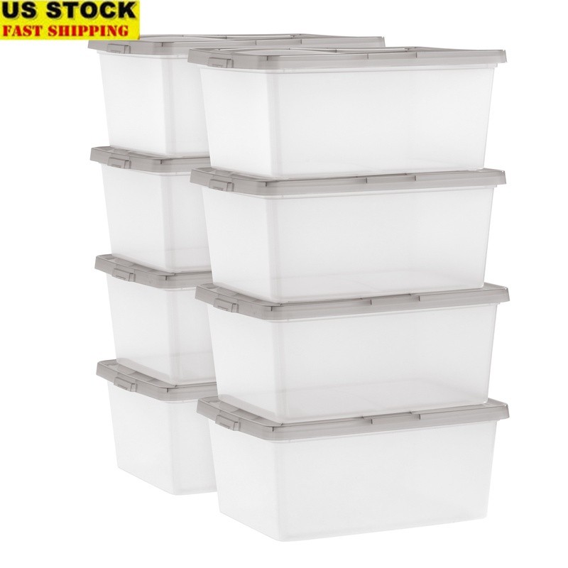 17Qt Stackable Storage Bins with Lids - 8-Pack Durable Plastic Tote Containers