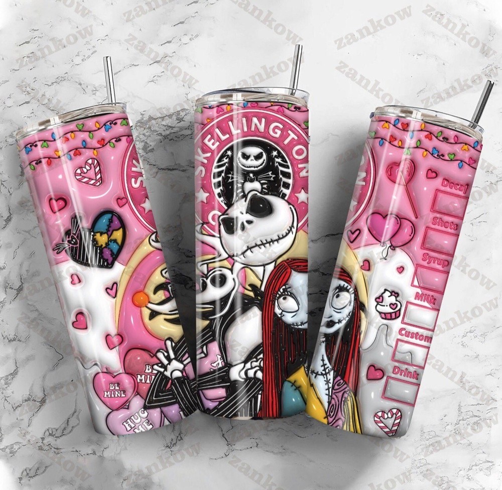 Valentine’s Day Jack And Sally 20oz Skinny Tumbler w straw double wall